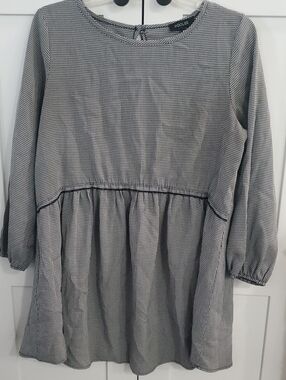 Roolee Black and White Gingham Long Sleeve Babydoll Dress 100%cotton